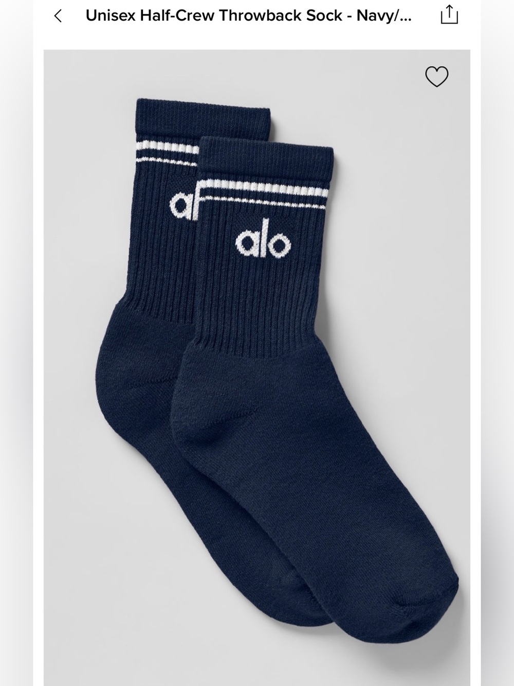 Alo Yoga Unisex Half-Crew Throwback Socks - Navy Blue / White - Size M